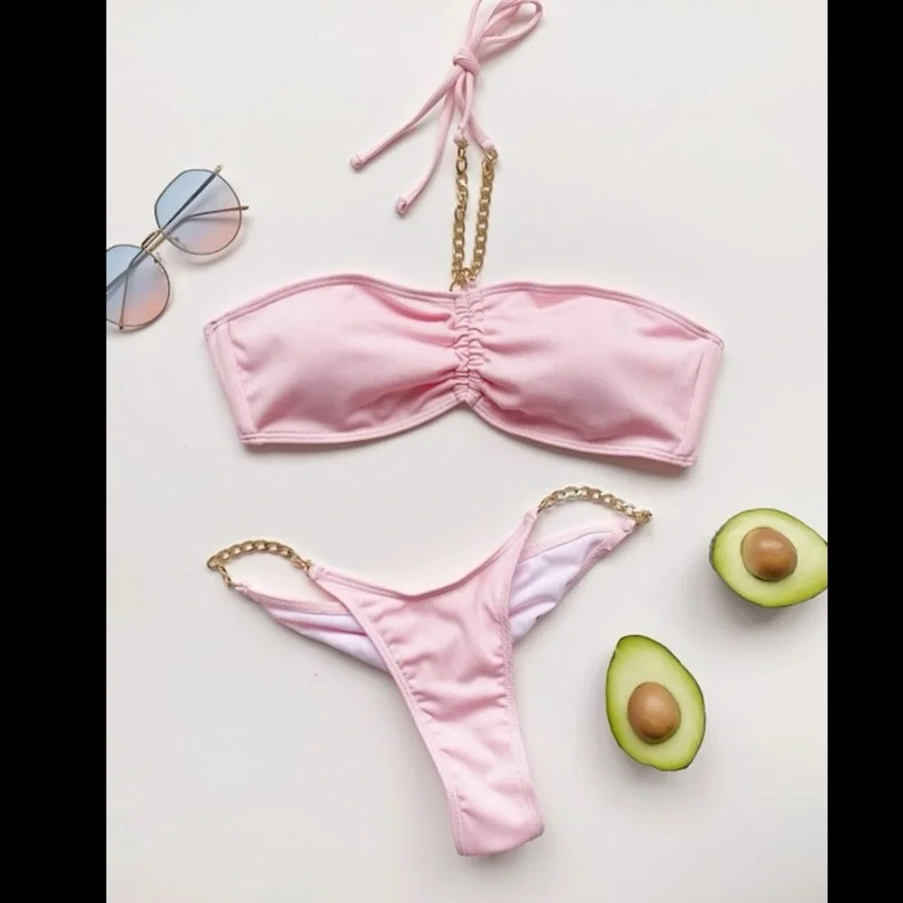 Chain Ruched Halter Bikini Swimsuit👙🌟 - Picture 4 of 7